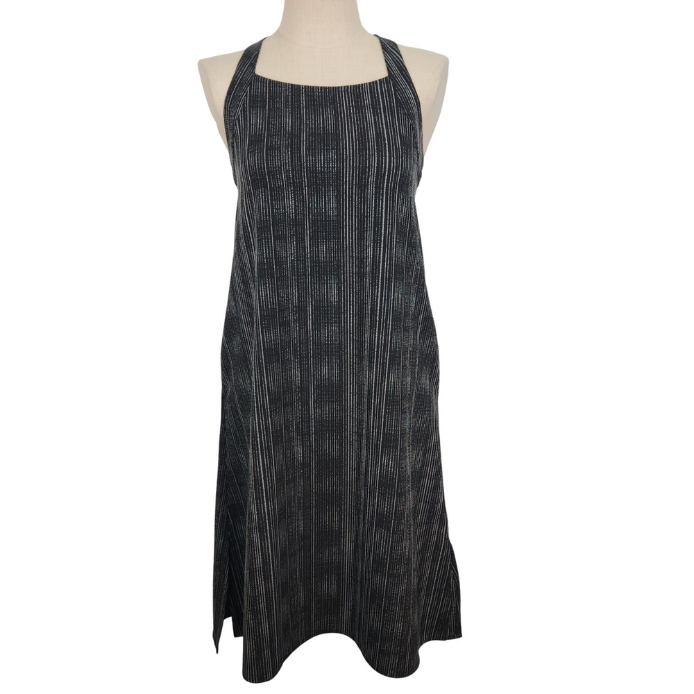 Athleta Arrival Midi Dress S‎ Black White Amara Striped Crossback Pockets 601590